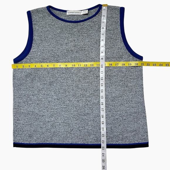 Karen Lessly Sweater Set Womens Large Zip Cardigan Sleeveless Top Gray Blue Trim - Picture 8 of 9